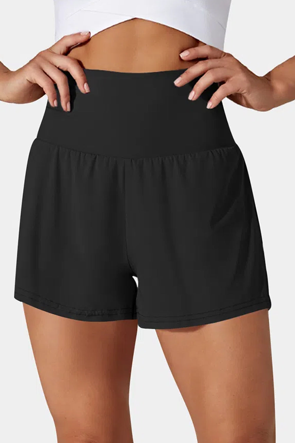 Black Pocketed High Waisted Swim Shorts