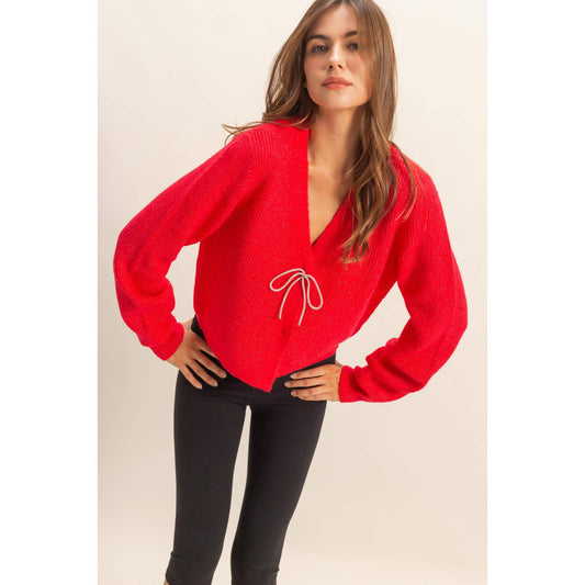 Sparkly Bow Embellished Cozy Cardigan