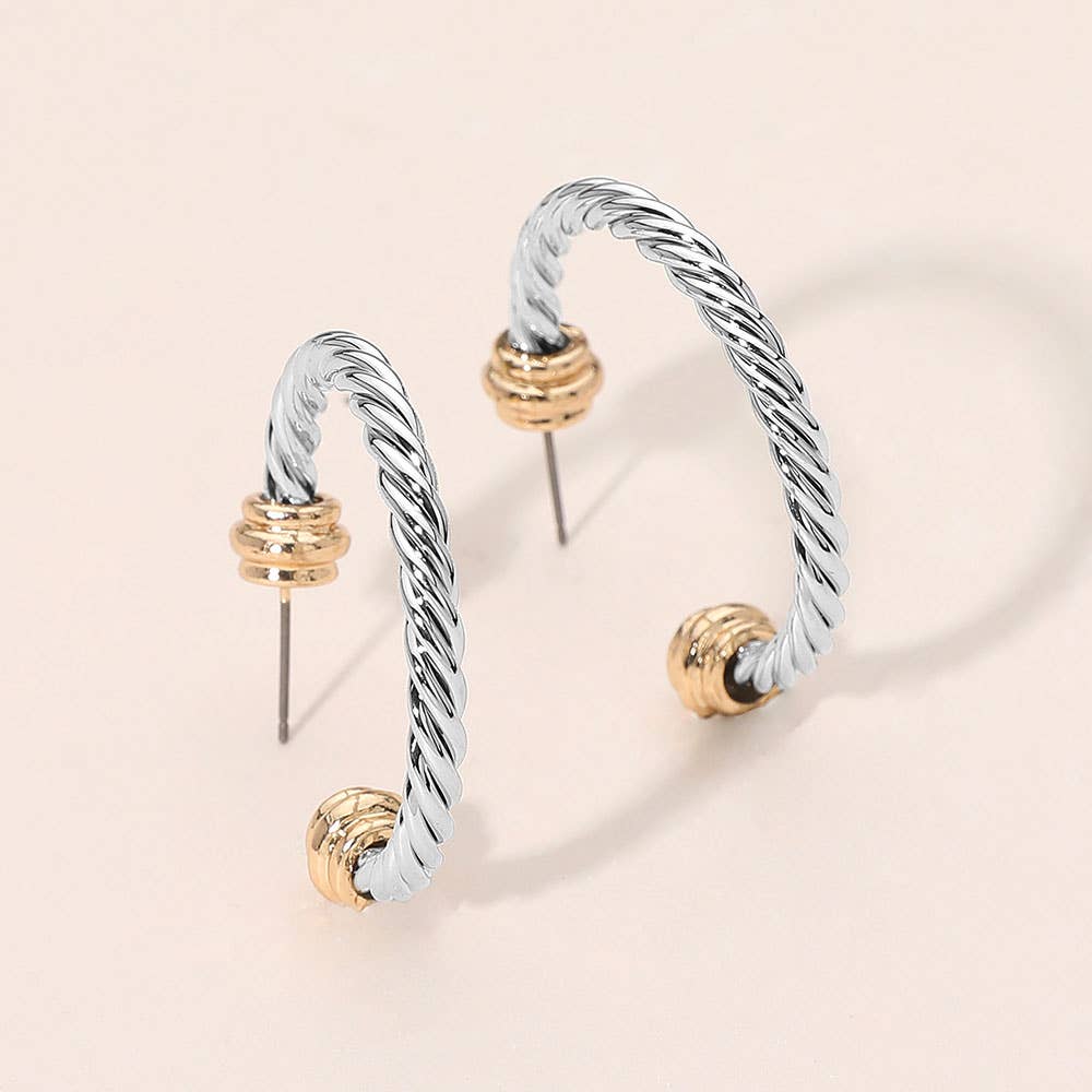Two Tone Metal Rope Hoop Earrings