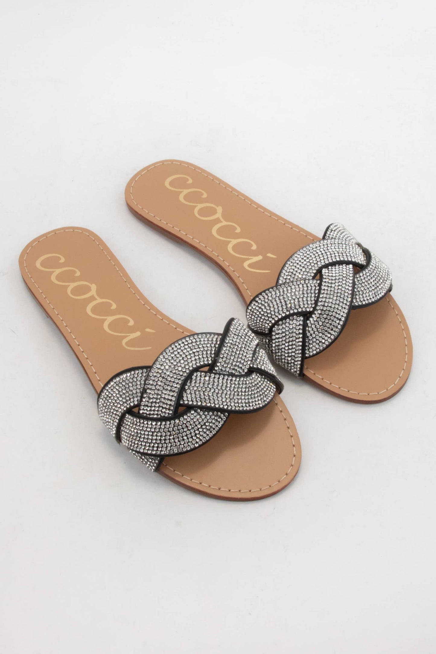 TALIA BEDAZZLED TWISTED BOLD BAND UPPER SLIDE SANDAL