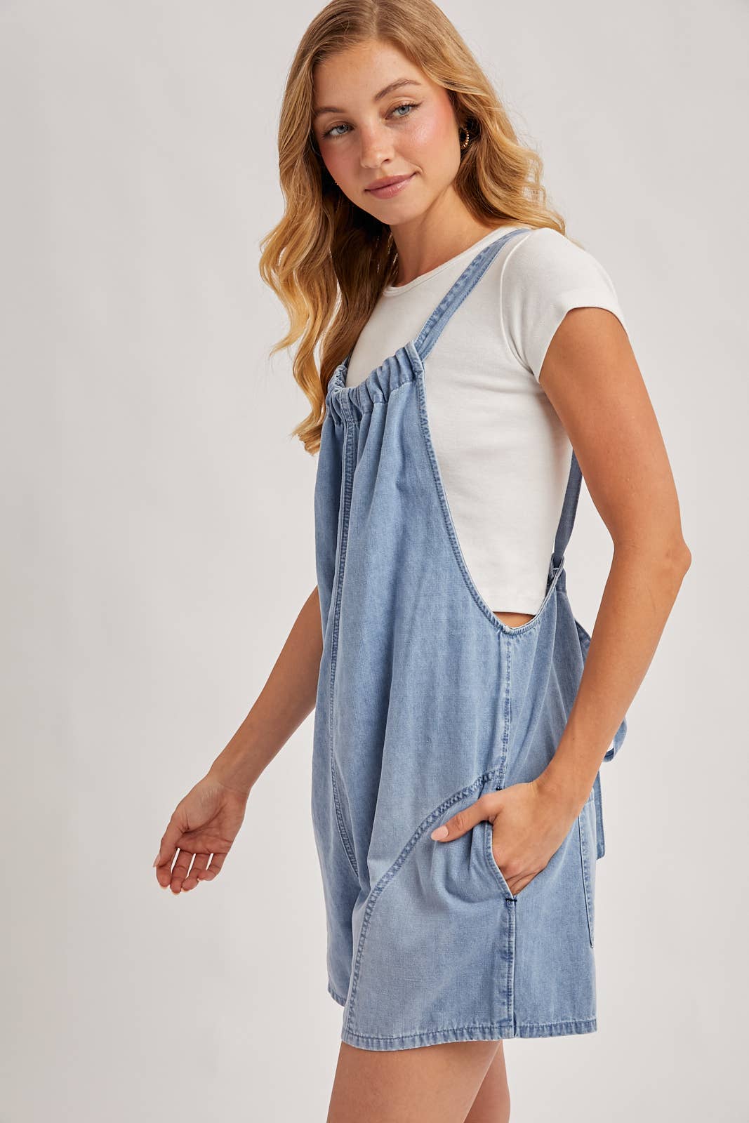 DENIM WASHED SHORTALLS ROMPER
