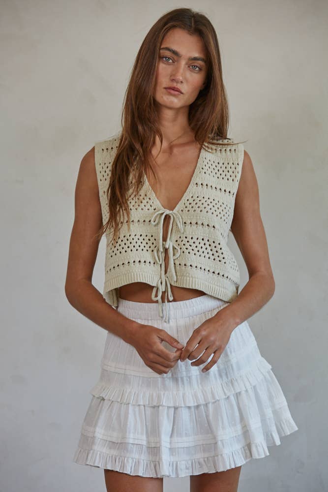 Woven 100% Cotton Tiered Ruffle Detail Mini Skort