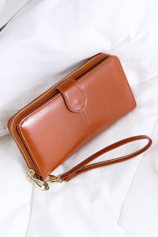 Cinnamon Faux Leather Zip Around Long Wristband Wallet