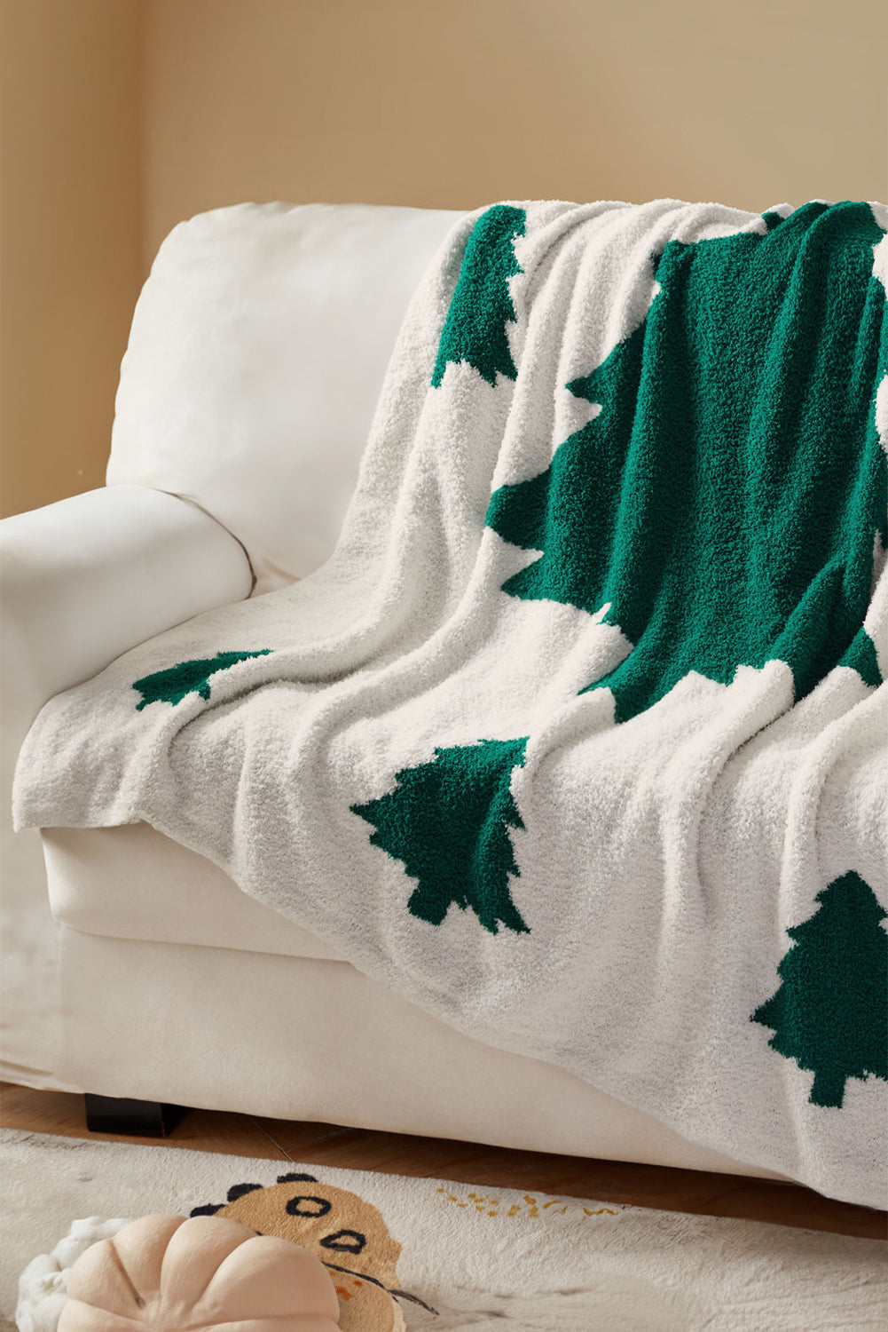 Dark Green Christmas Tree Print Warm Blanket