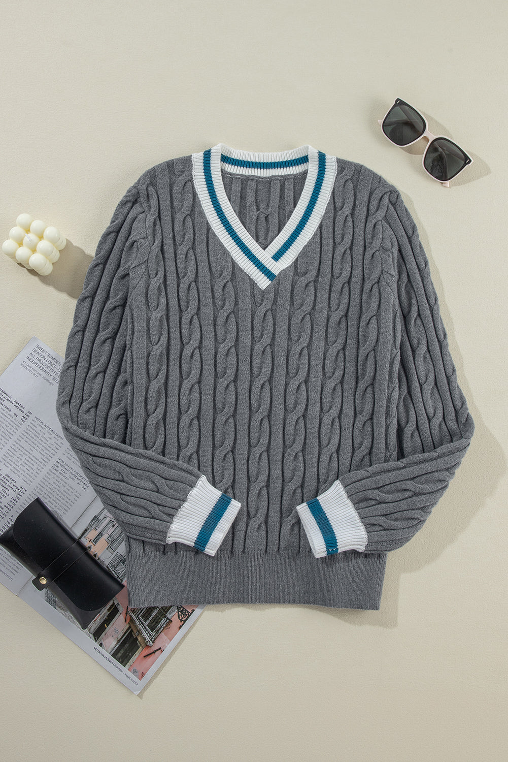 Medium Grey Contrast rib Fried Dough Twists Sweater