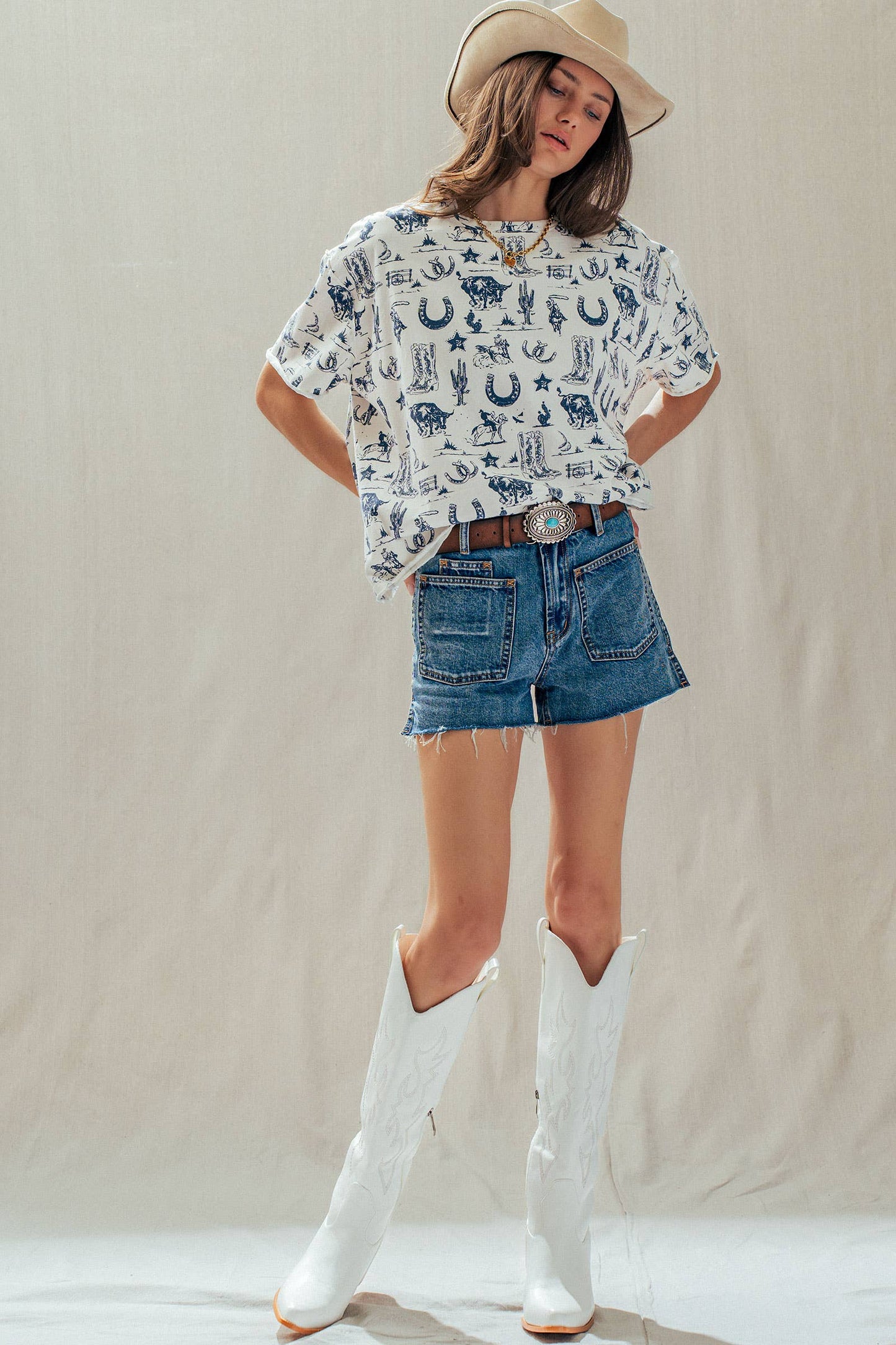 High Rise Patch Pocket Raw Hem Denim Shorts