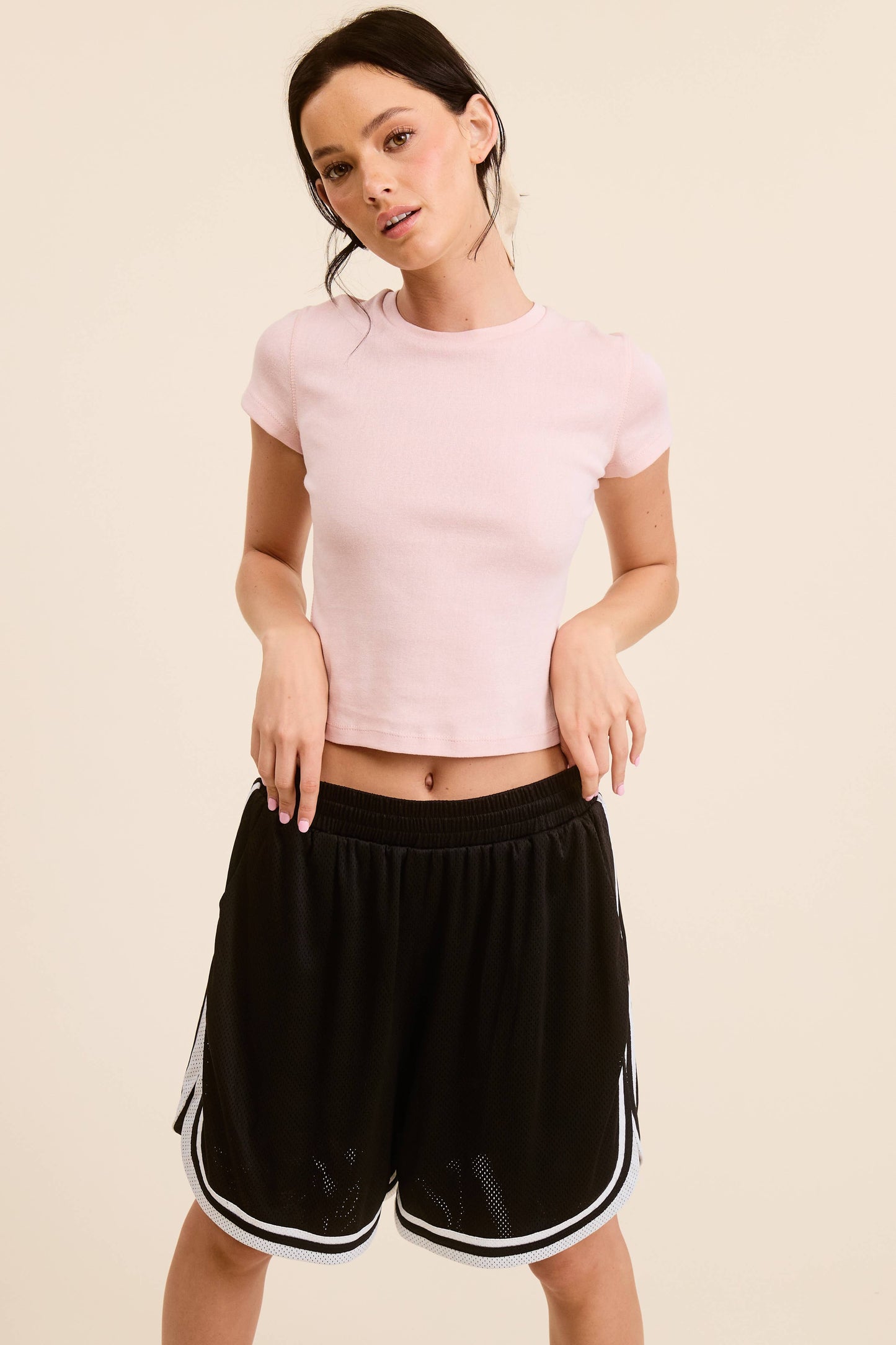Basic Soft Solid-knit Short Sleeve Baby Tee Top