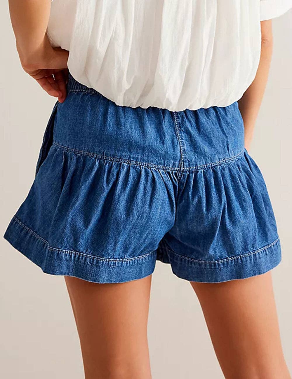 Ladies Solid Color Cotton Denim Shorts SKS408