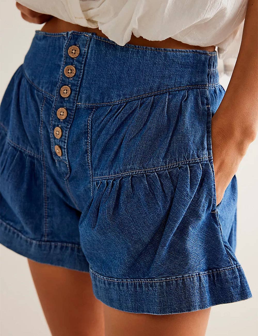 Ladies Solid Color Cotton Denim Shorts SKS408