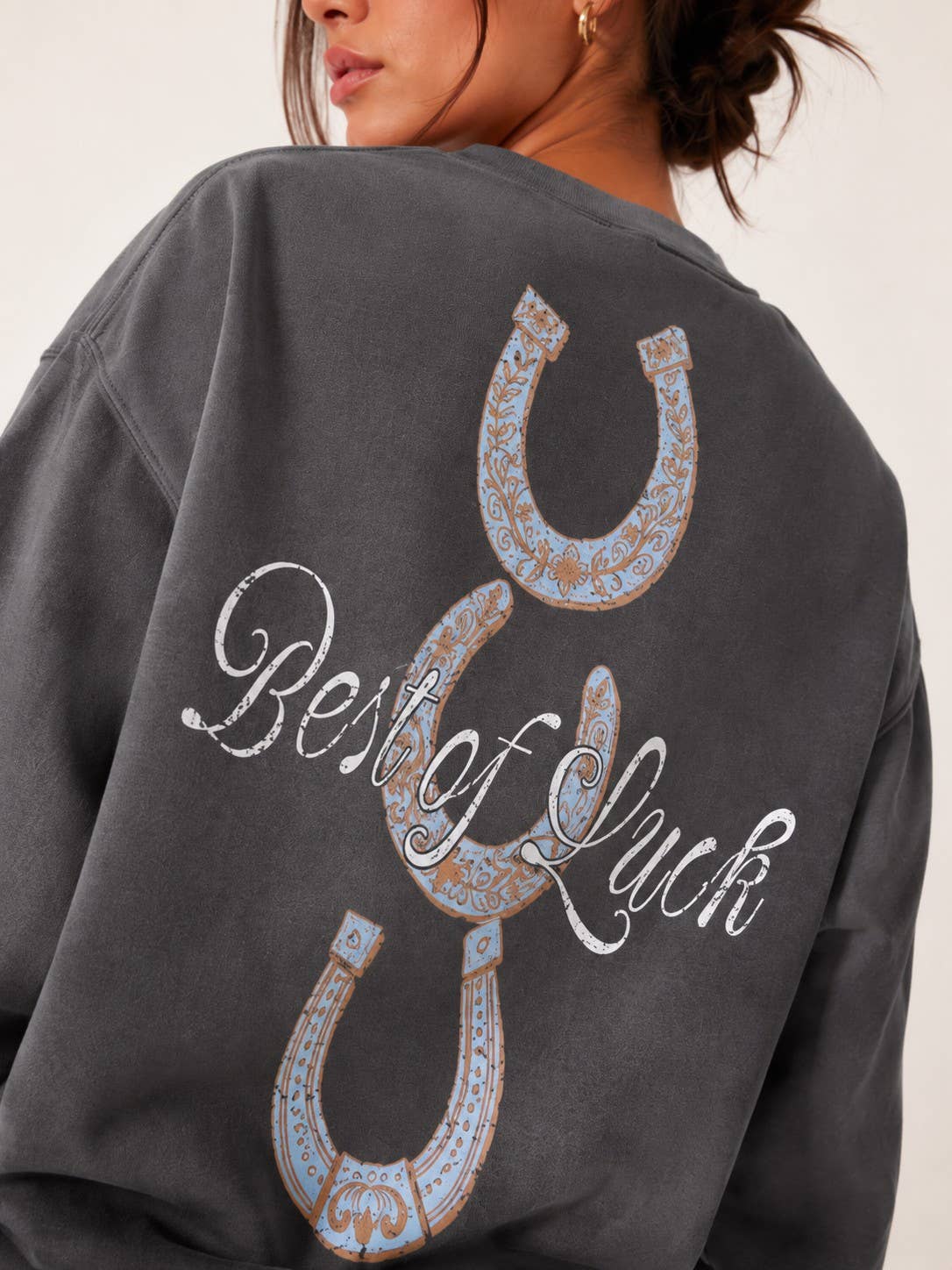 Best of Luck Western Front + Back Print Charcoal Sweatshirt