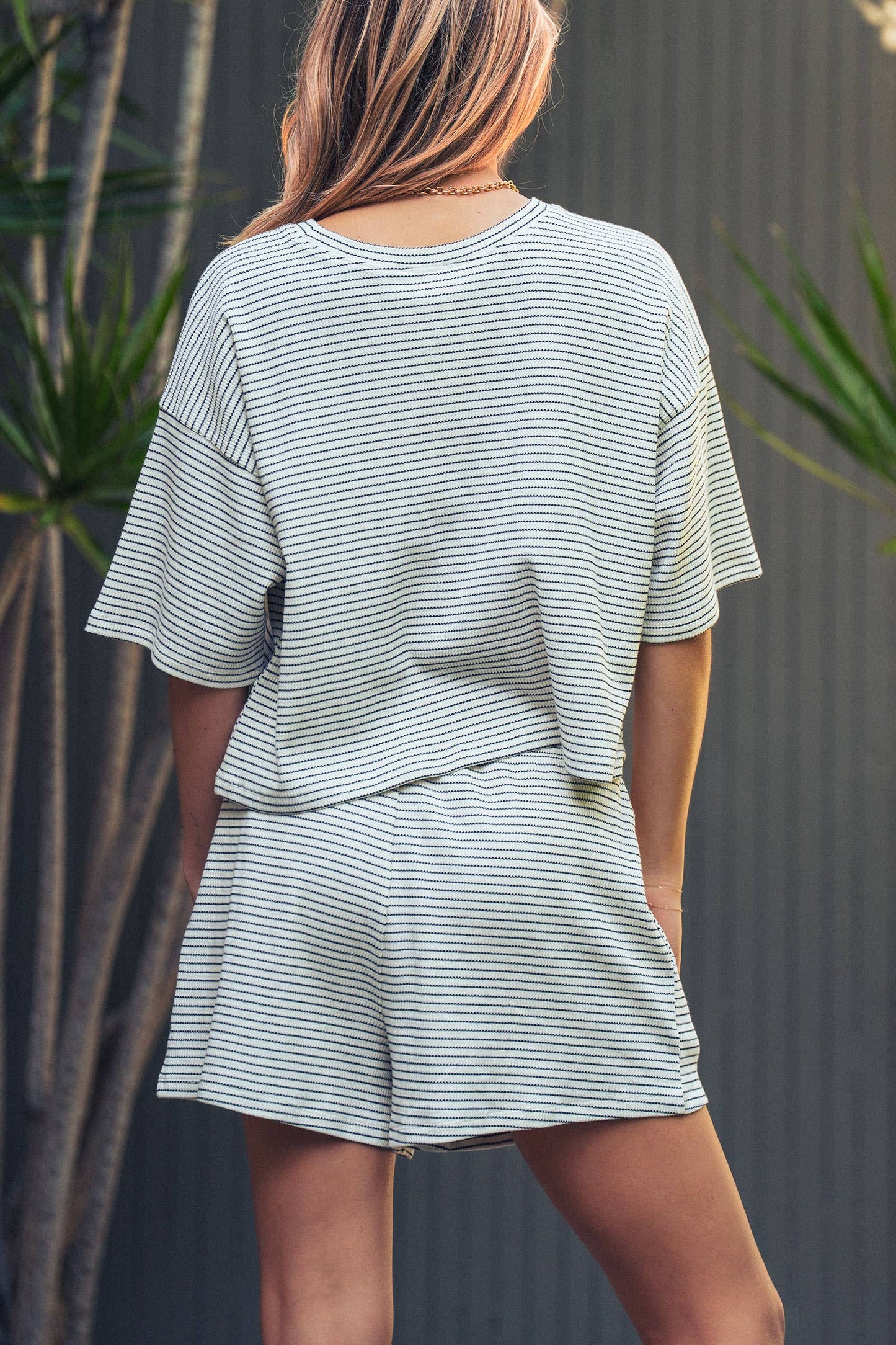 Striped Knit Two-Piece Lounge Set Boxy Tee