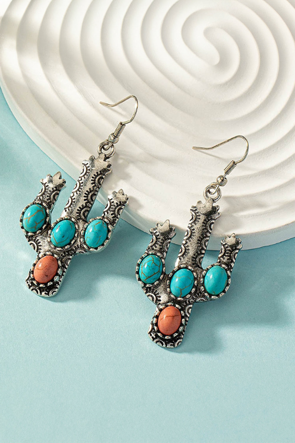 Light Blue Turquoise Decor Cactus Drop Earrings