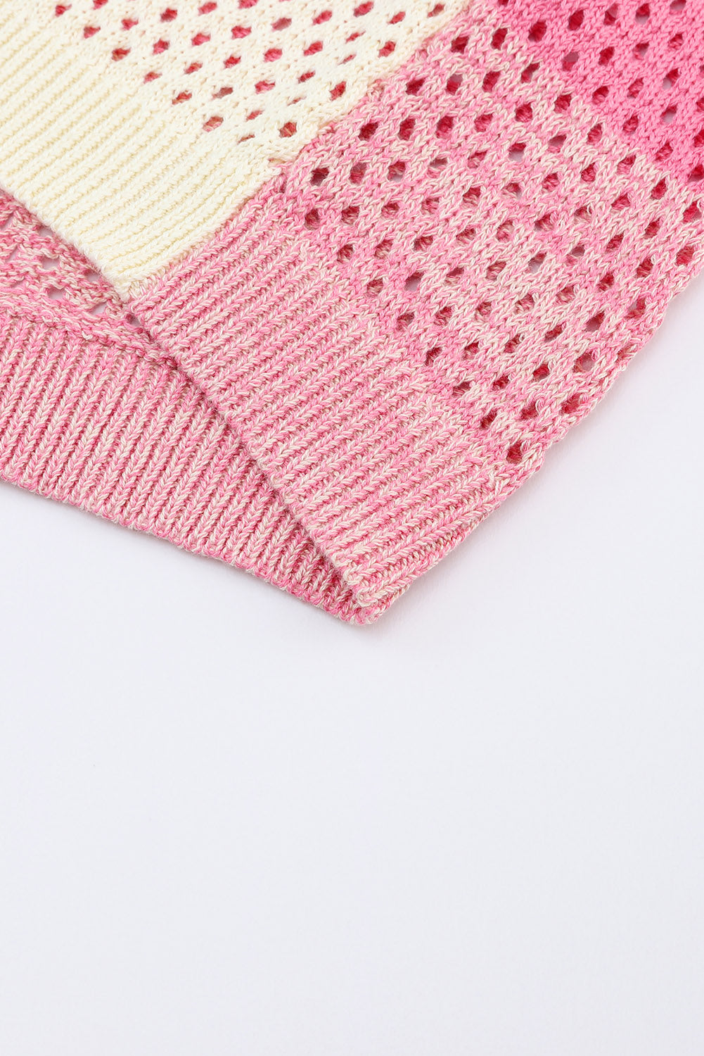 Pink Ribbed Ombre Eyelet Knitted Short Sleeve Cardigan