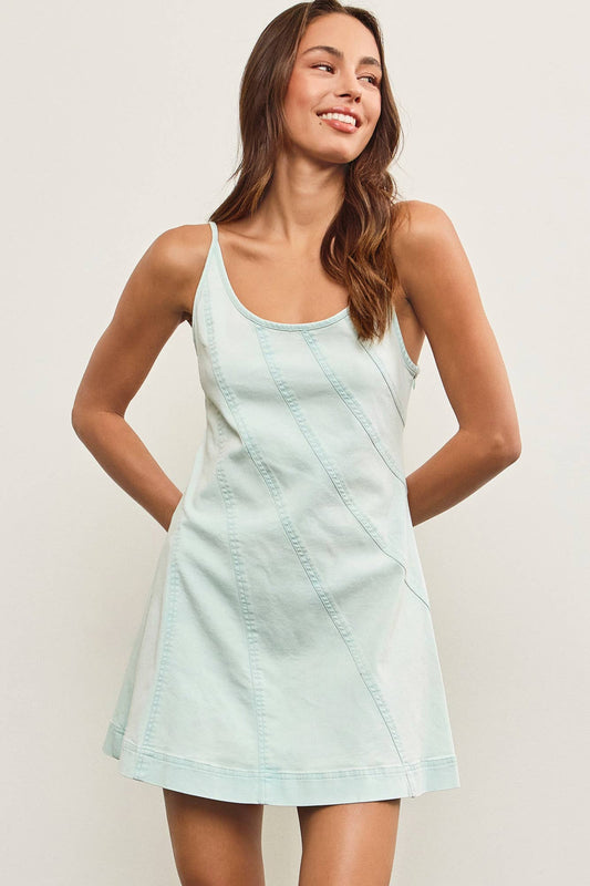 DIAGONAL SEAM DENIM STRAP DRESS