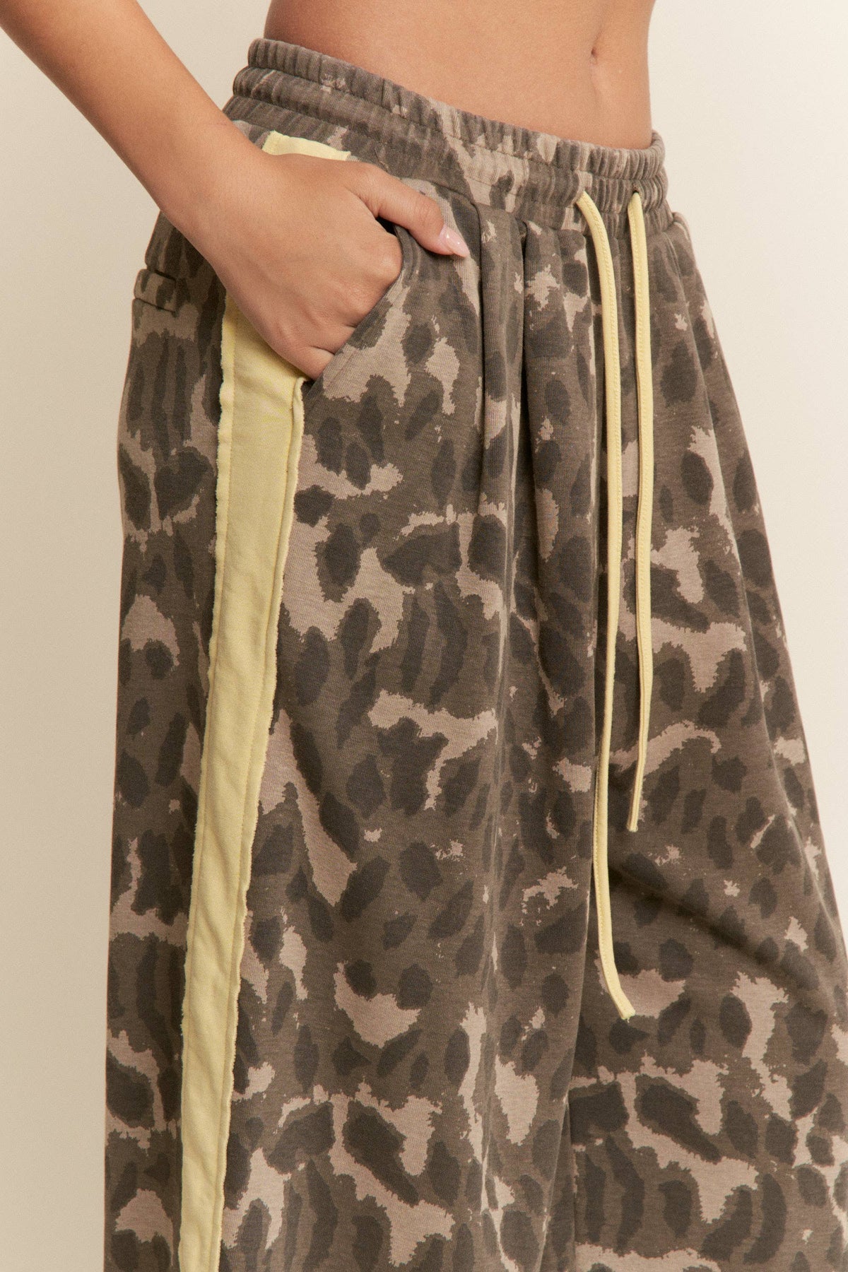 Leopard Print Solid Stripe Wide Leg Bottoms