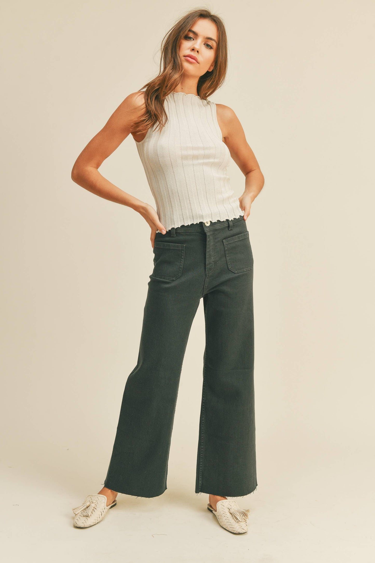 MMP1913   STRAIGHT WIDE LEG PANTS WITH FRONT POCKET