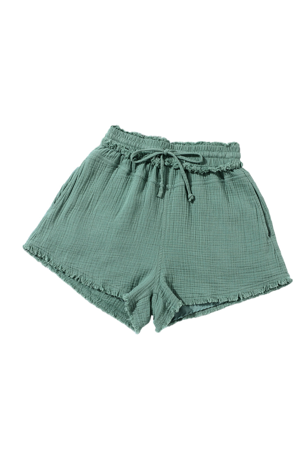 White Casual Smocked Raw Edge Pocketed Drawstring Shorts