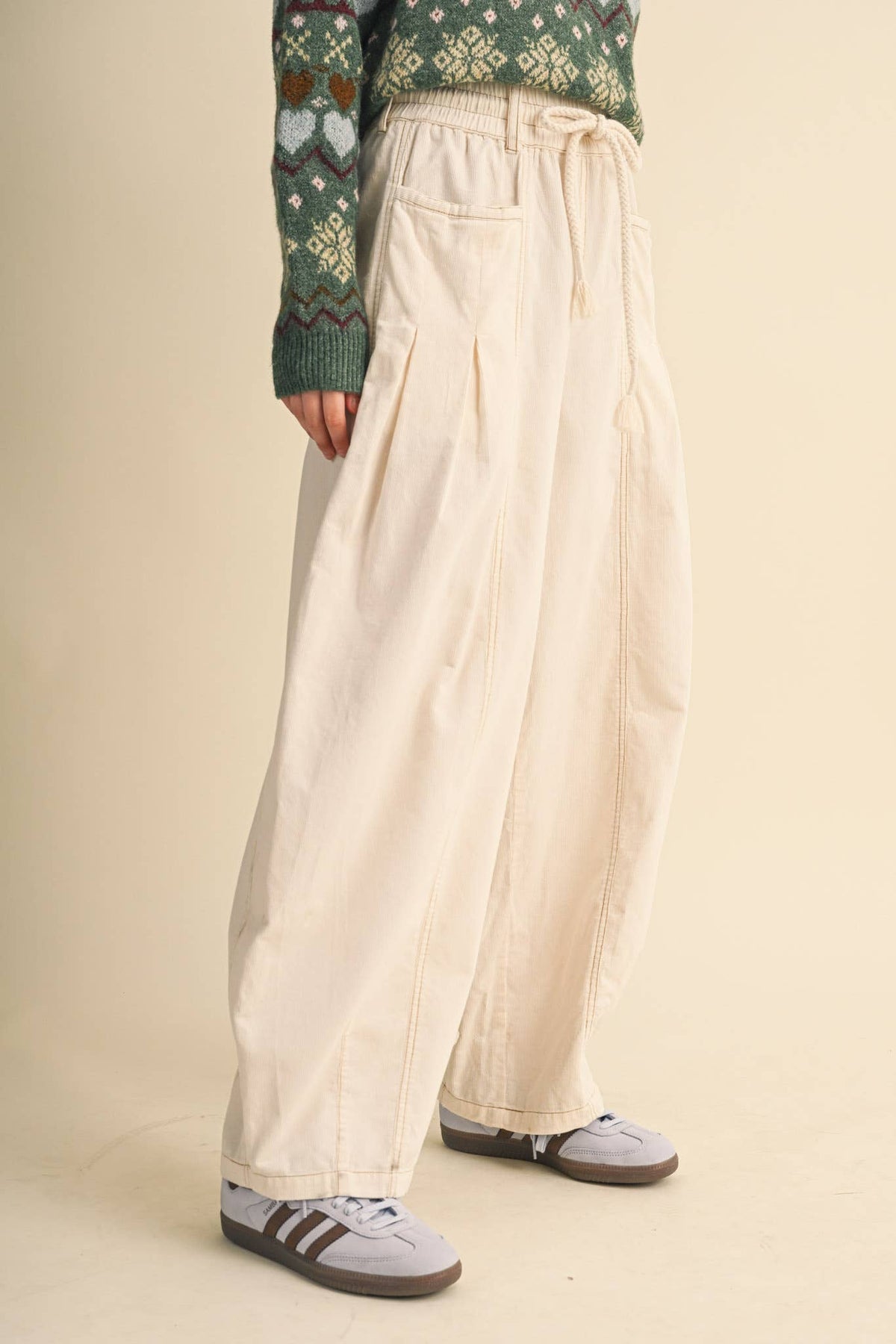 WASHED CORDUROY PLEATED BARREL PANTS MP4155