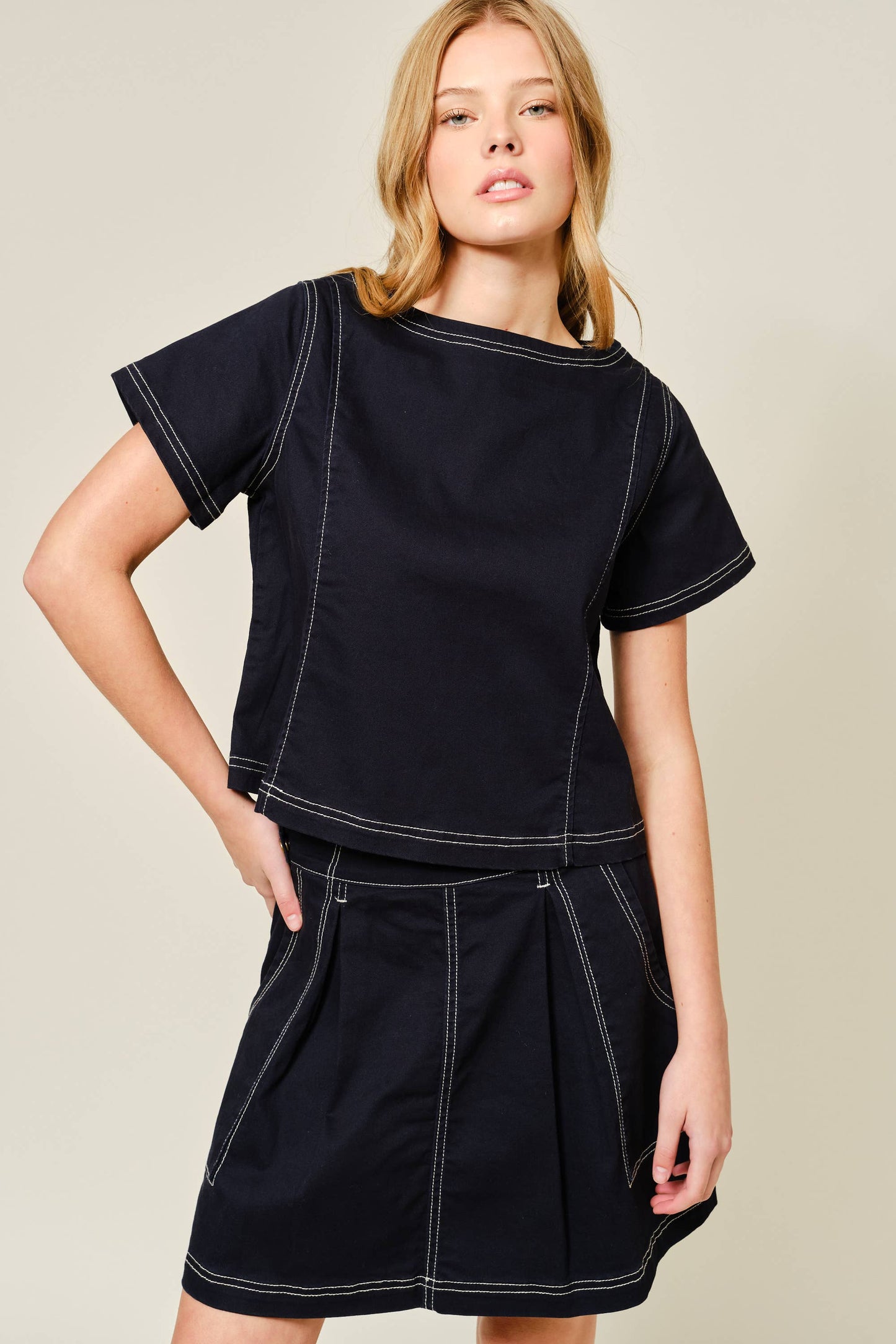 SUPER STRETCH STITCHES DETAIL A LINE COTTON SKIRT