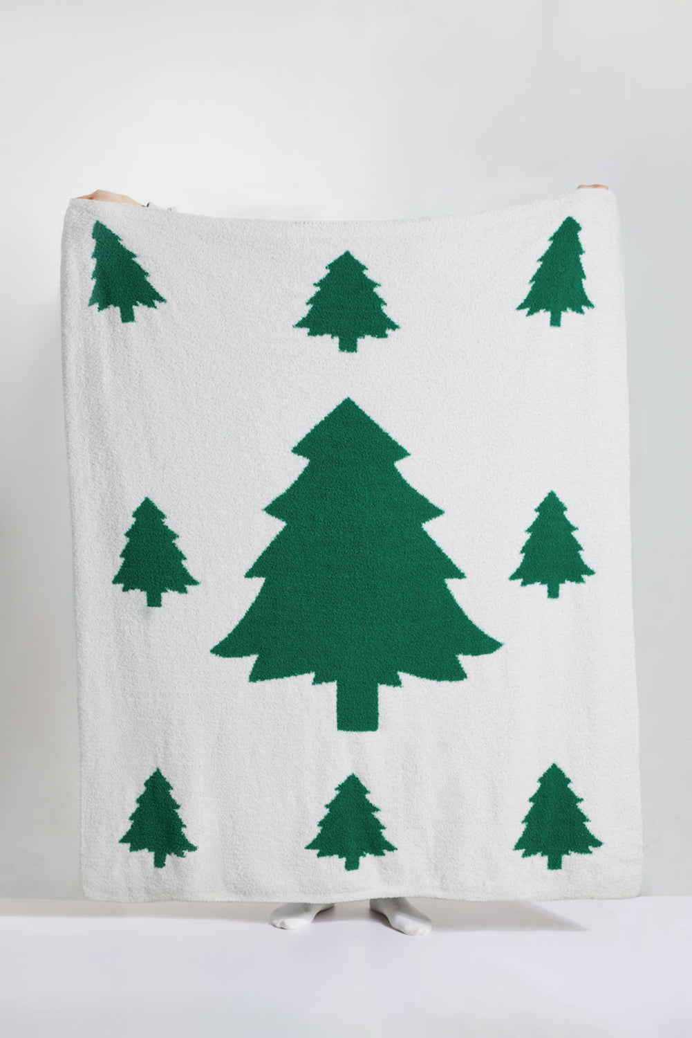 Dark Green Christmas Tree Print Warm Blanket