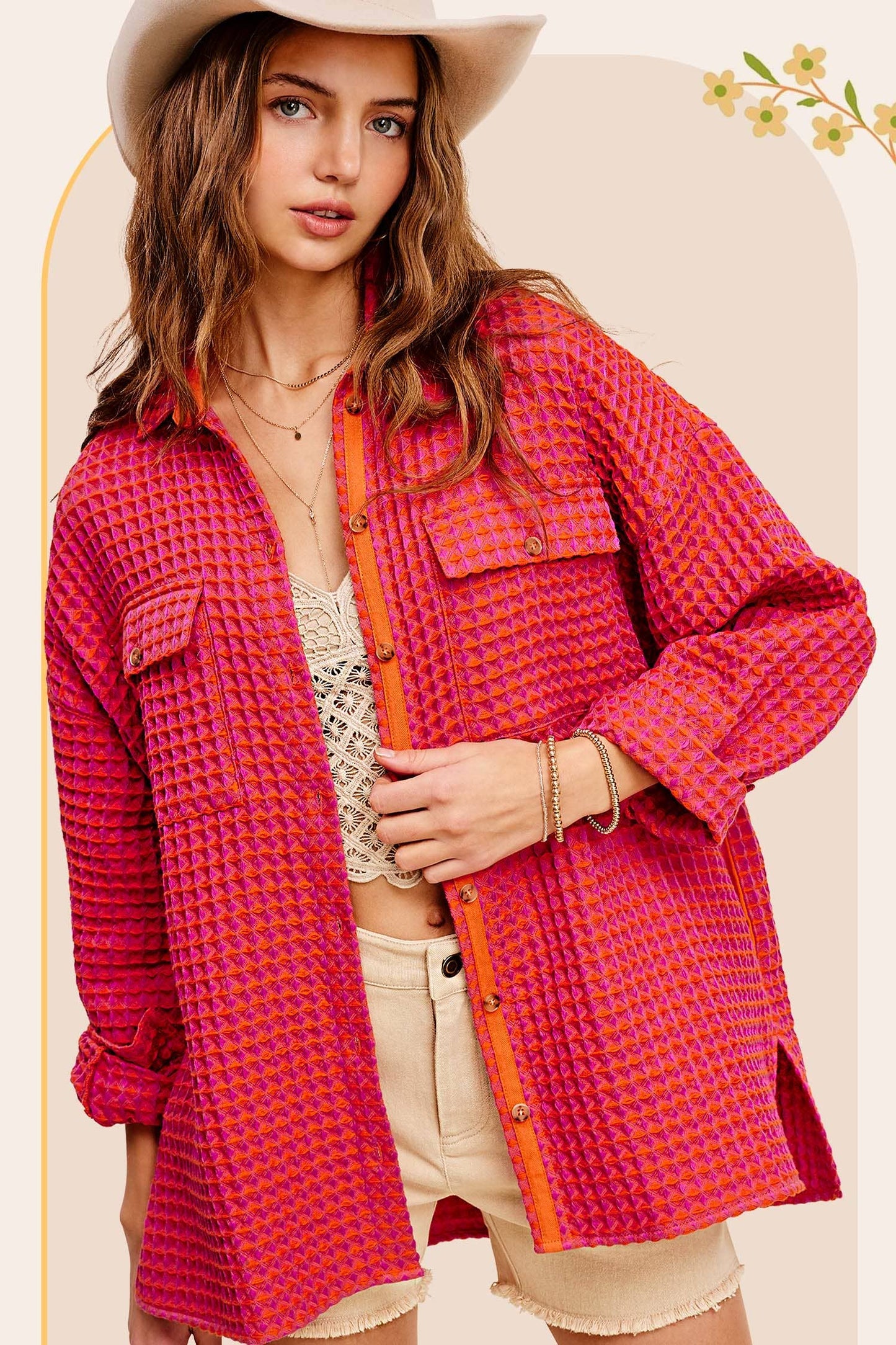 Unique Waffle Textured Oversized Button Down Shacket