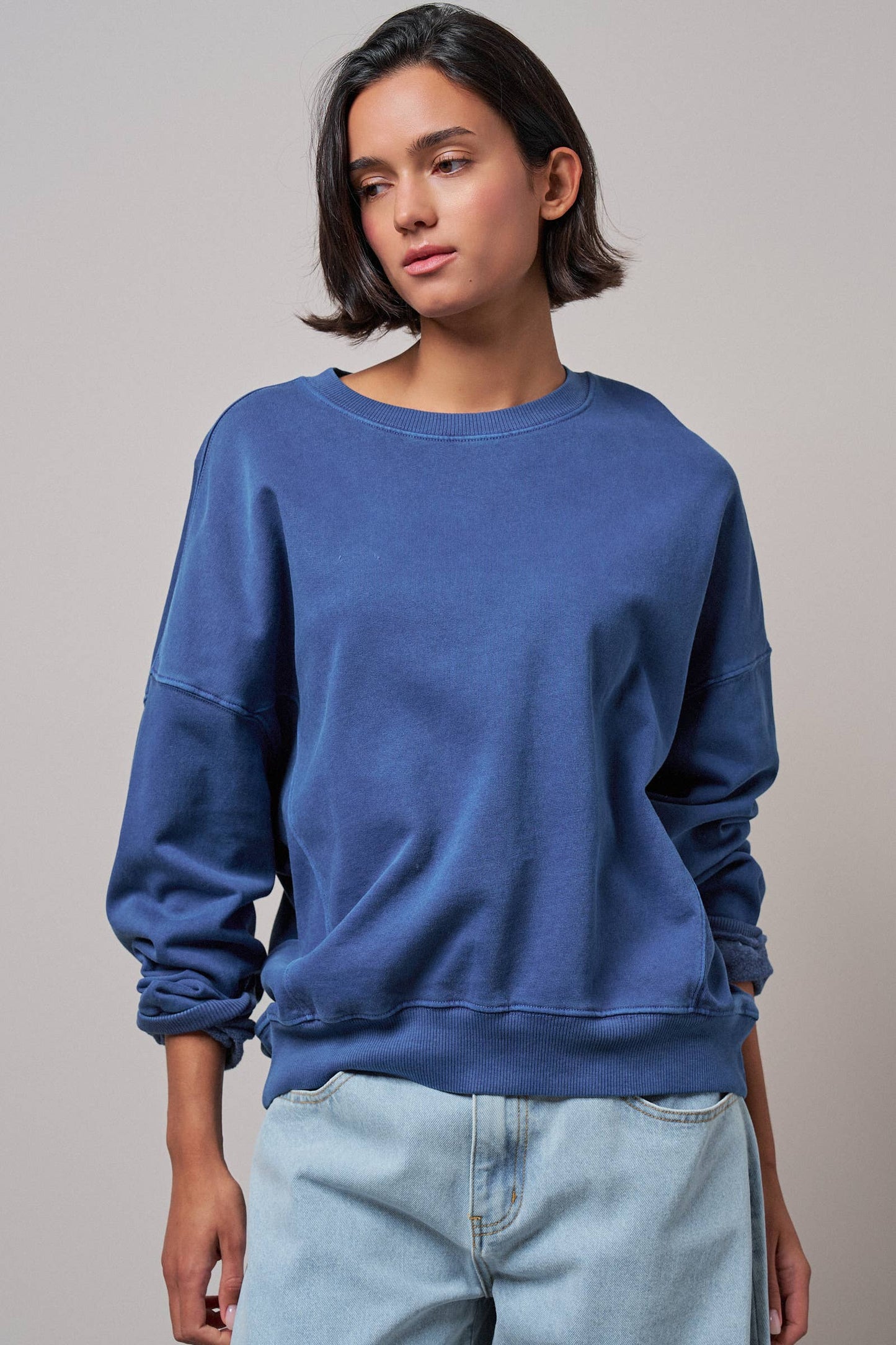 Crew Neck Comfort Washed  Sweatshirt