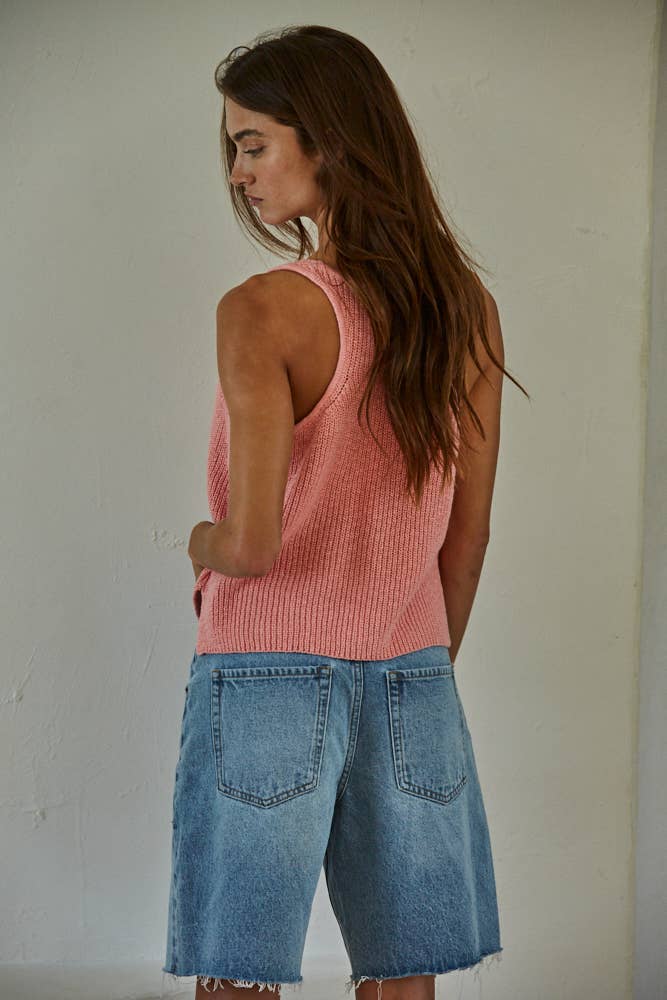 Knit Sweater Cotton V-Neck Sleeveless Tank Top