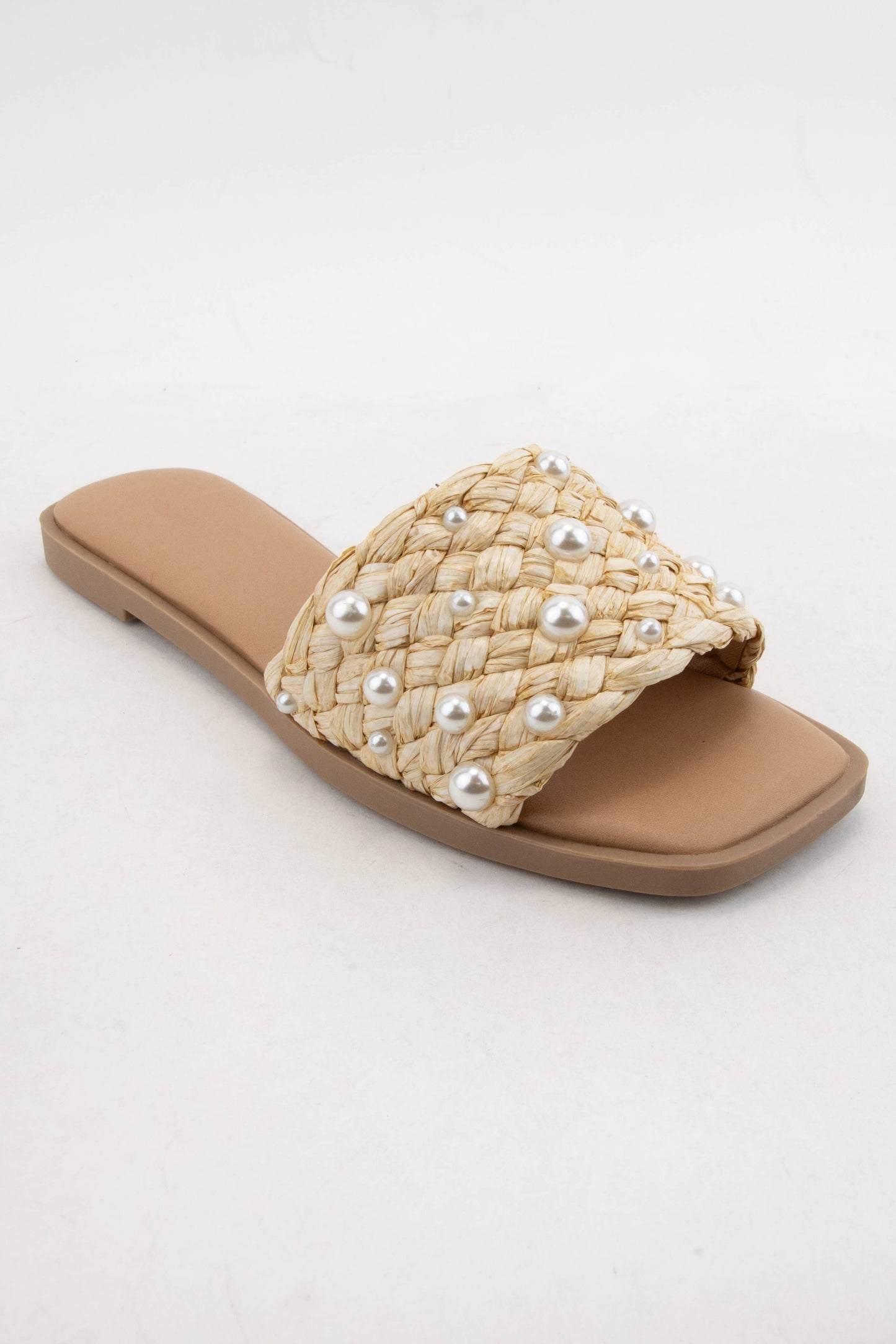 ENGINE PEARL DECOR RAFFIA WOVEN UPPER SLIDE SANDAL