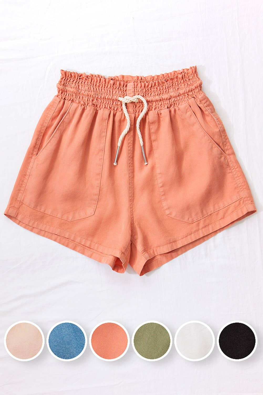 Washed Tencel Rope Drawstring Summer Shorts