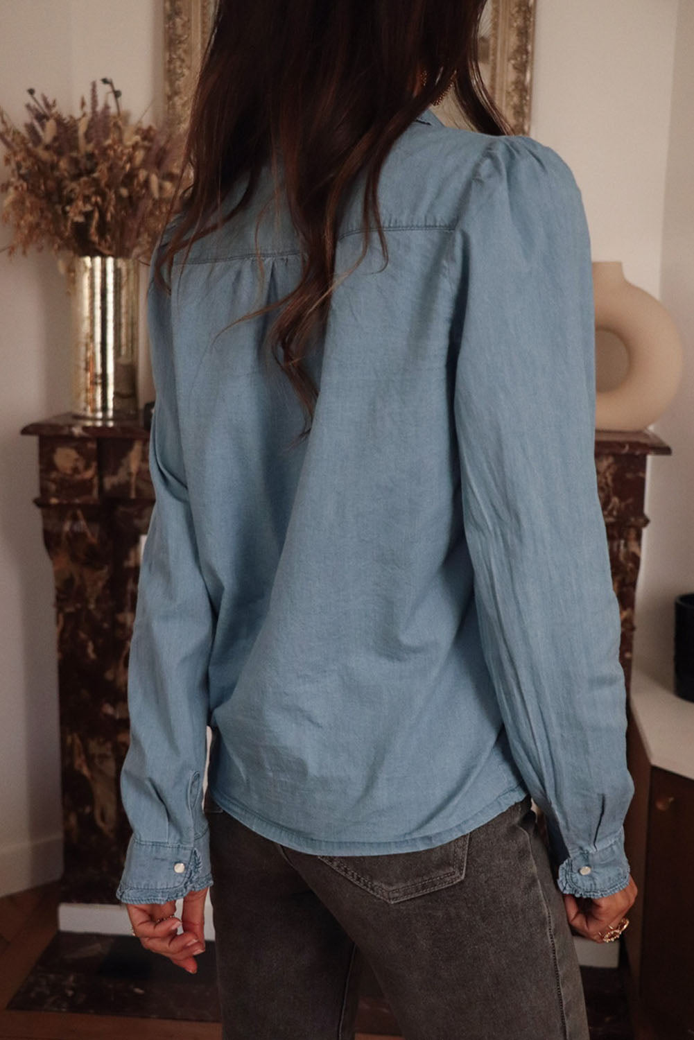 Dusk Blue Turn Down Collar Chambray Shirt