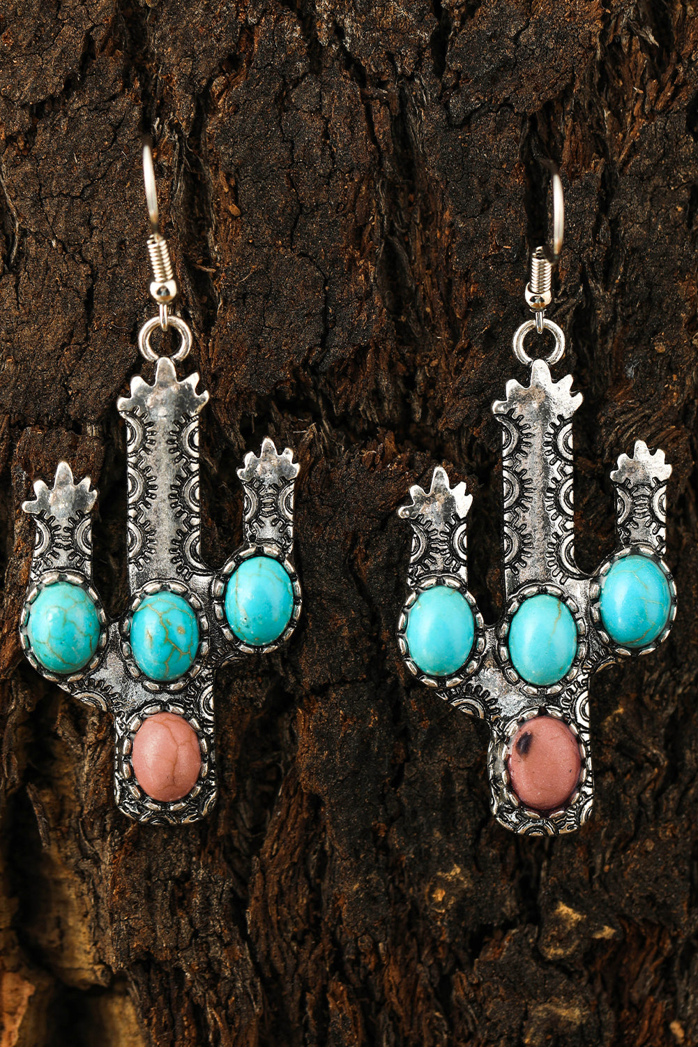 Light Blue Turquoise Decor Cactus Drop Earrings