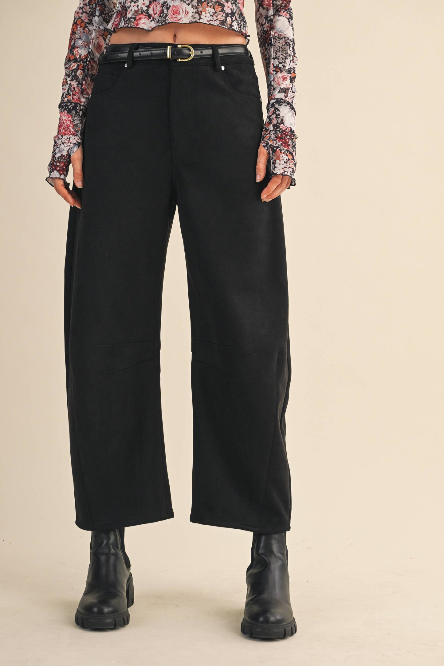 SUEDE BARREL PANTS