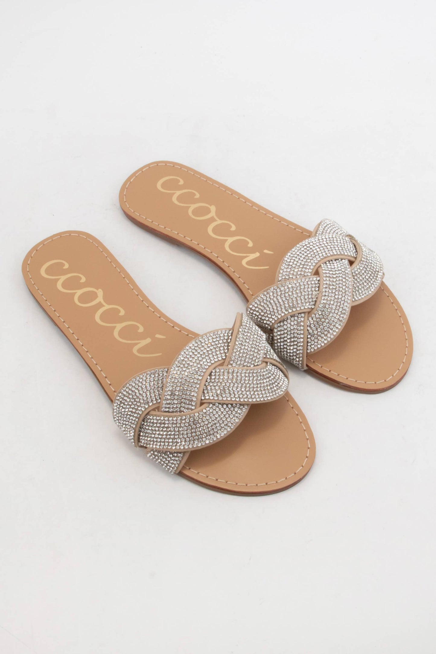 TALIA BEDAZZLED TWISTED BOLD BAND UPPER SLIDE SANDAL