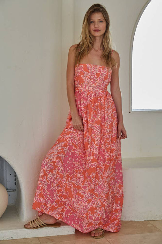 Woven Rayon Nylon Floral Print Flare Maxi Dress