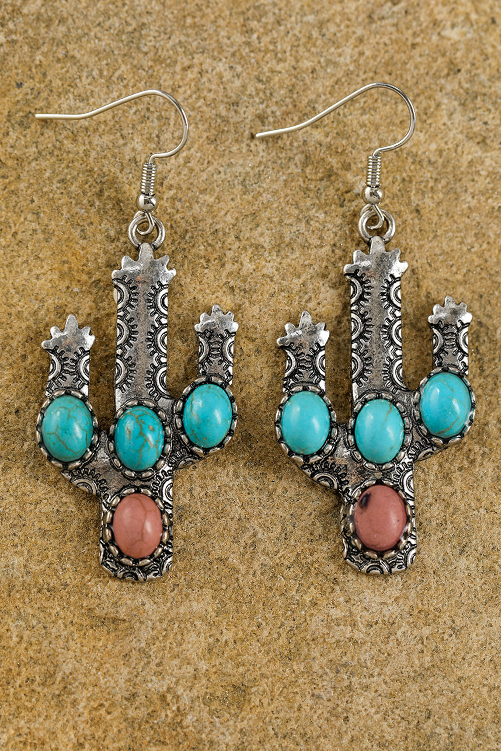 Light Blue Turquoise Decor Cactus Drop Earrings