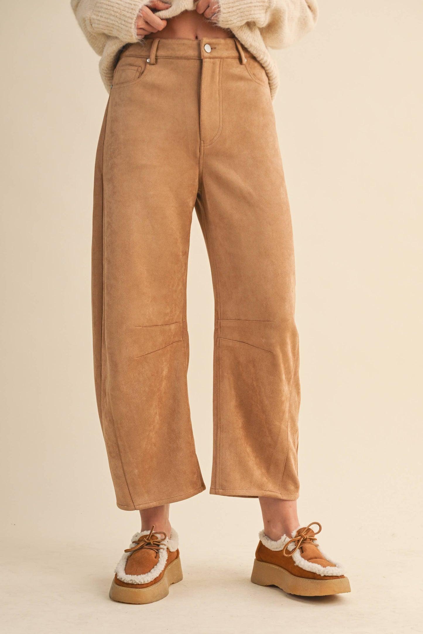 SUEDE BARREL PANTS