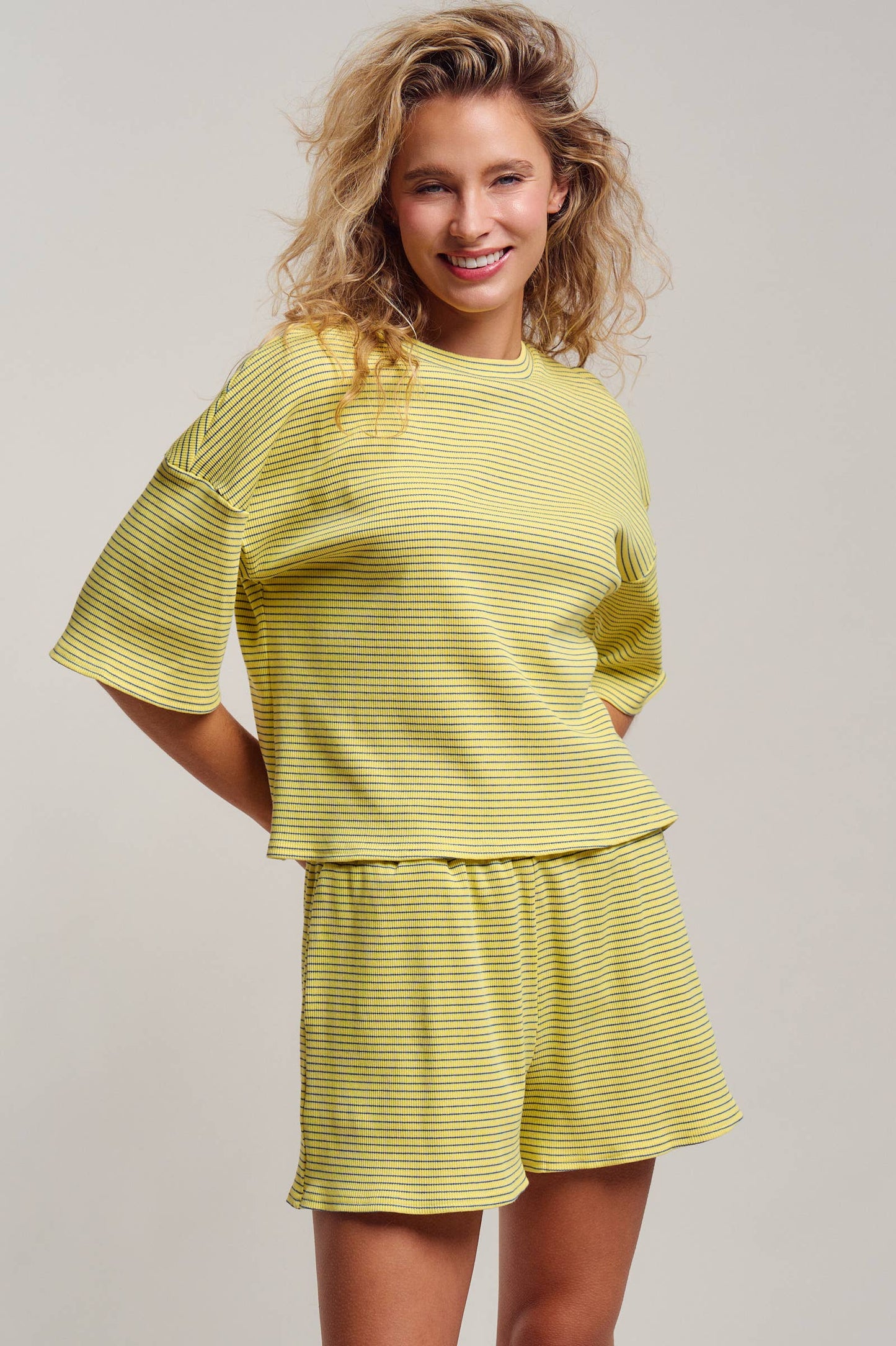 Striped Knit Two-Piece Lounge Set Boxy Tee