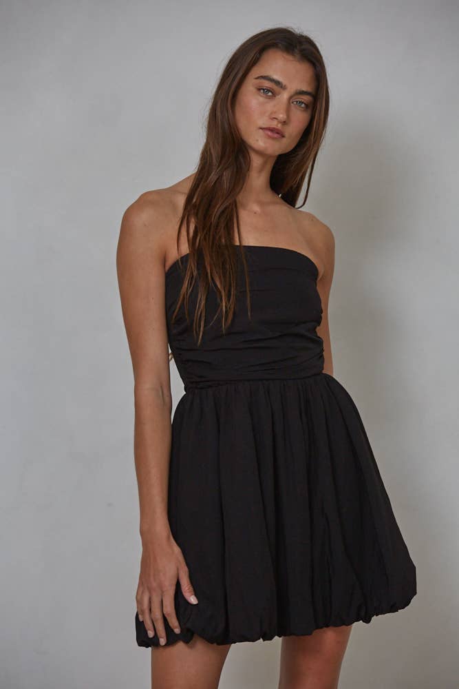 Woven Cotton Nylon Strapless Bubble Mini Dress