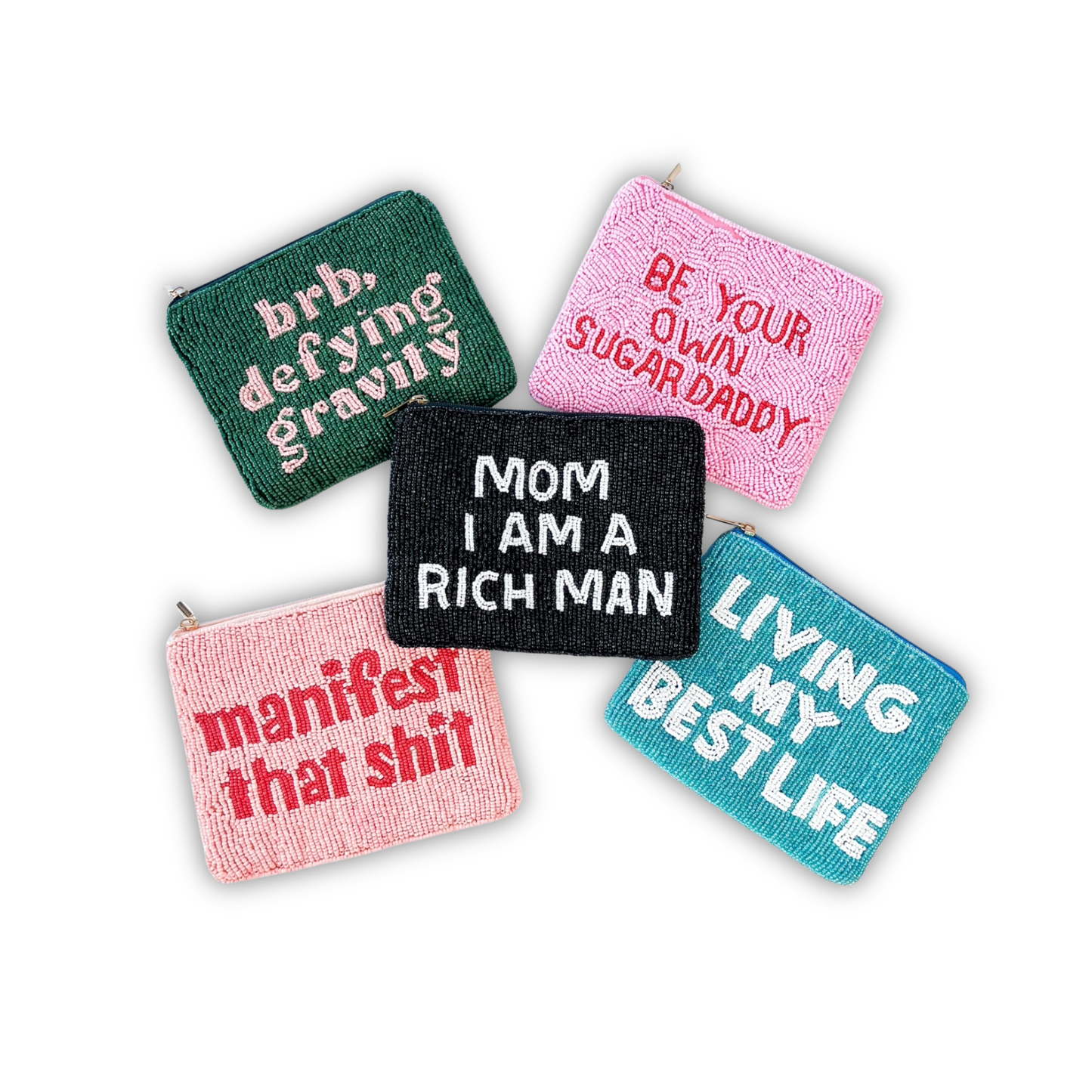 XL Beaded Coin Purse - Tipsy Sayings - Coin Pouch