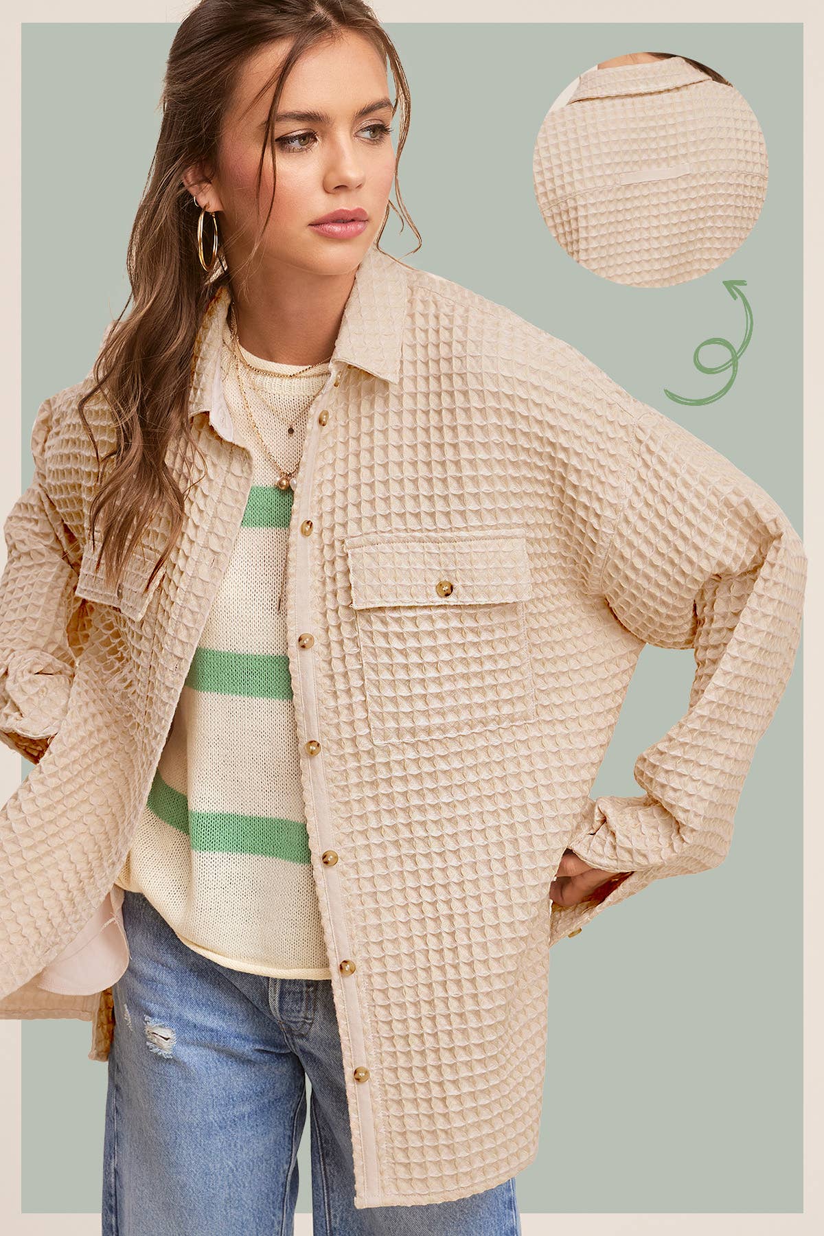 Unique Waffle Textured Oversized Button Down Shacket