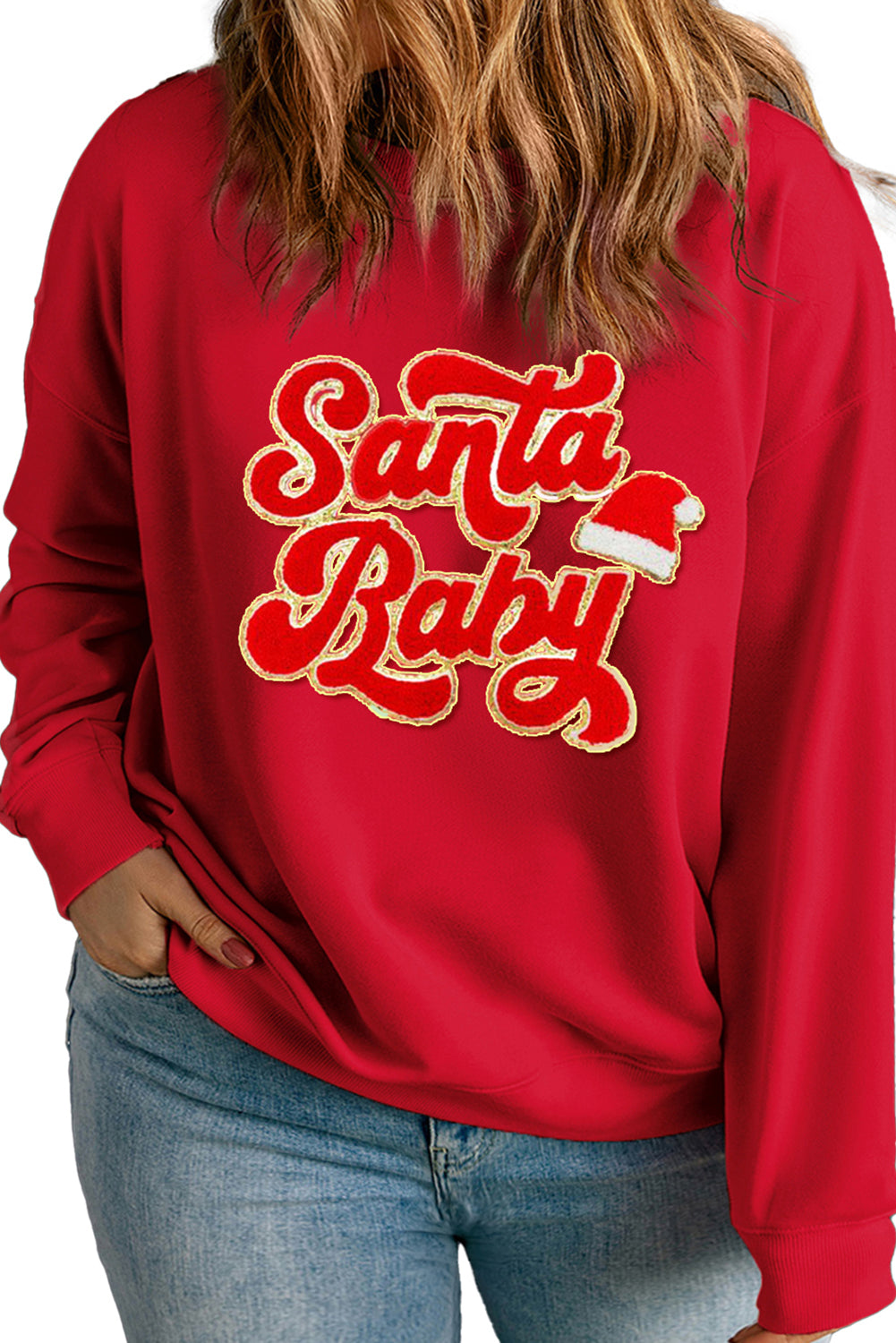 Apricot Christmas Santa Baby Crewneck Plus Size Sweatshirt