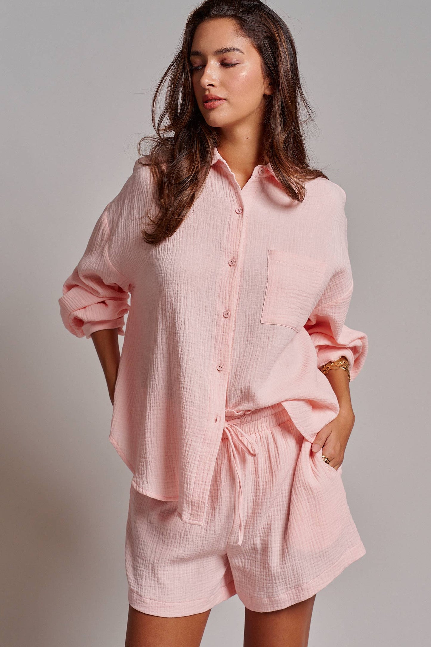 Crinkle Cotton Gauze Resort Button-Up Set