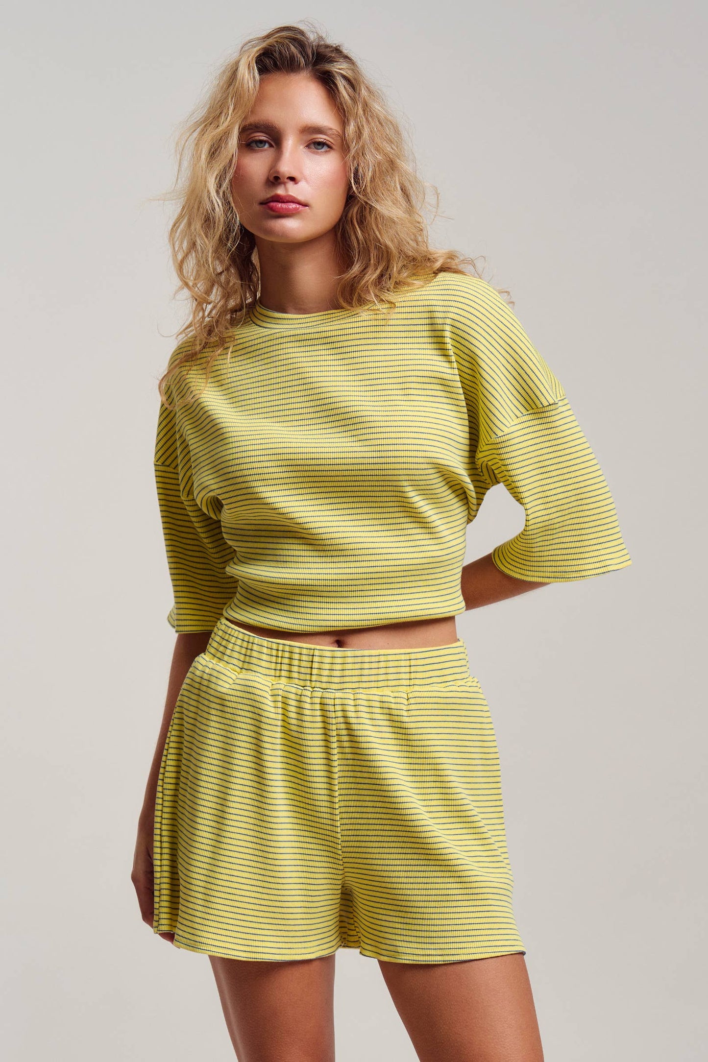 Striped Knit Two-Piece Lounge Set Boxy Tee