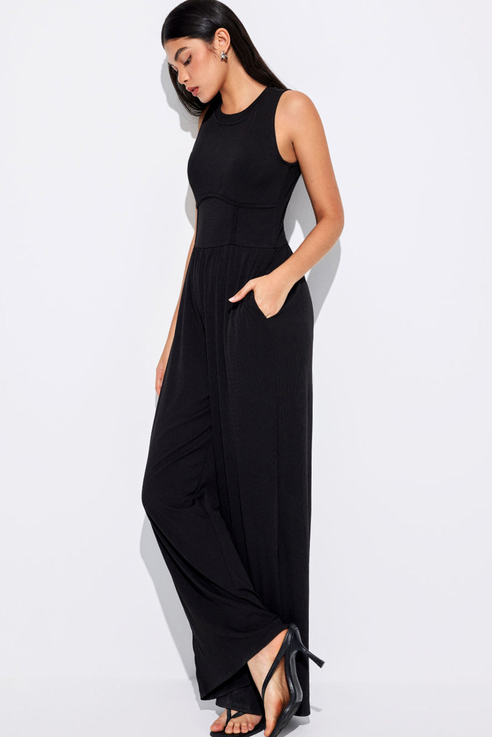 Black Sleeveless High Waist Wide Leg Jumpsuit