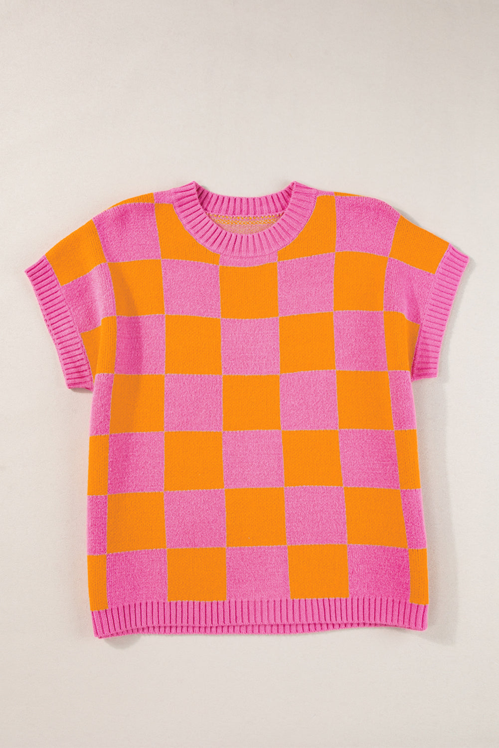 Wholesale Strawberry Pink Colorblock Plaid Knit Dolman Tee