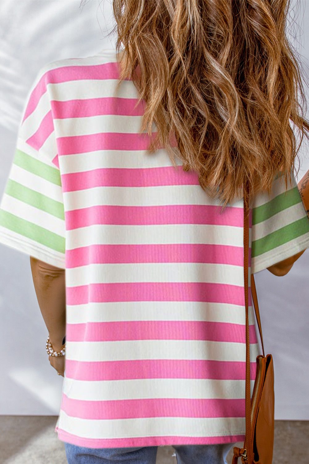 Orange Stripe Patch Pocket Drop Sleeve Slits T Shirt