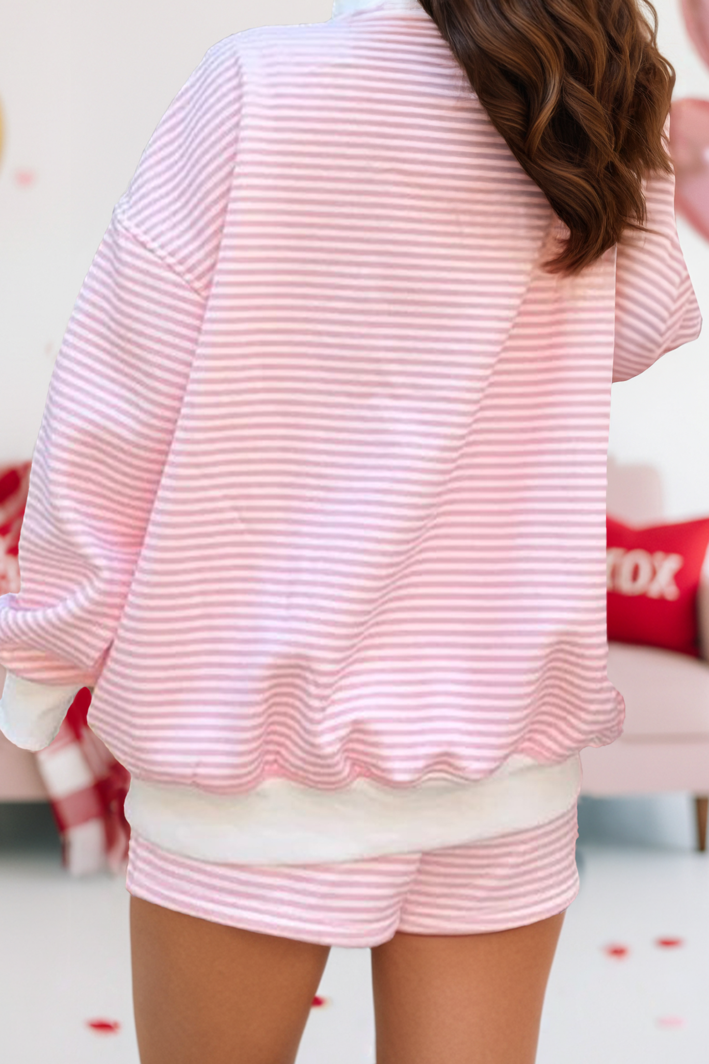 Stripe Oversize Mock Neck Sweatshirt and Shorts Set