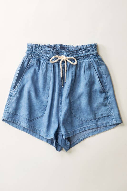 Washed Tencel Rope Drawstring Summer Shorts