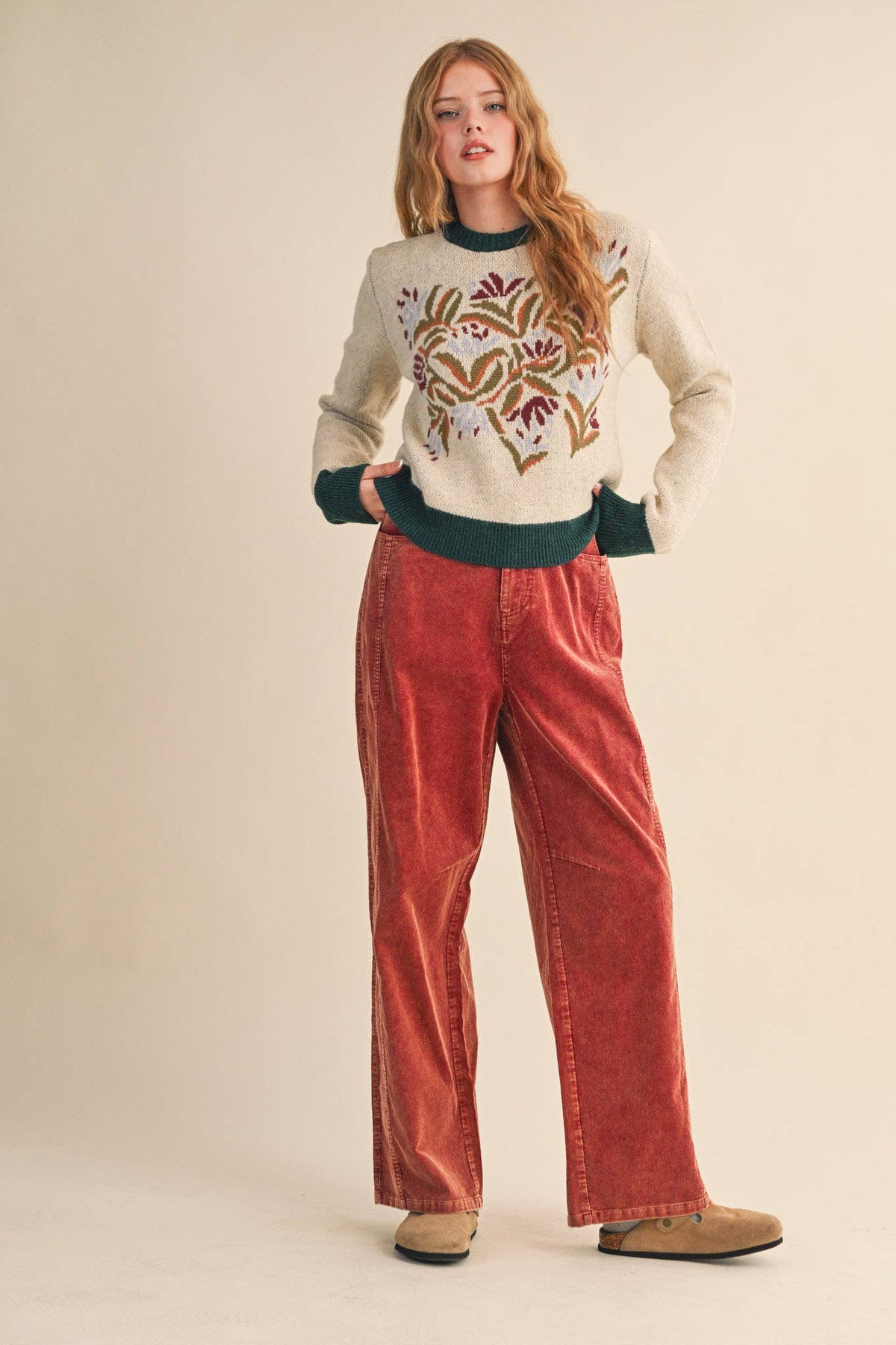 CORDUROY HIGH WAIST WIDE LEG PANTS MP4263