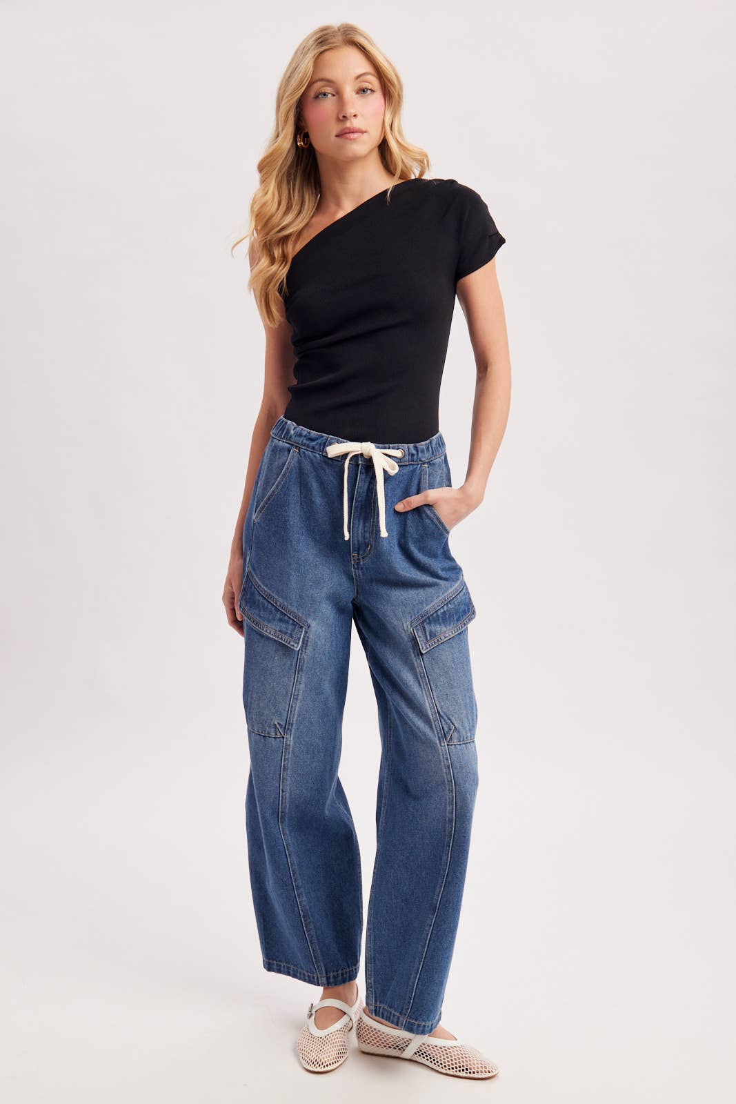 DRAPED KNIT ASYMMETRIC ONE SHOULDER KNIT TOP